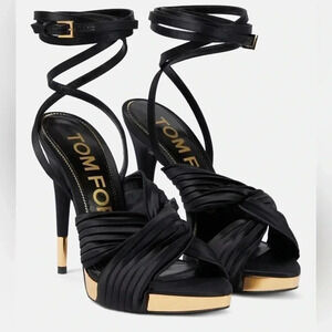 TOM FORD Pleated Ankle Strap Pointed Toe Sandal